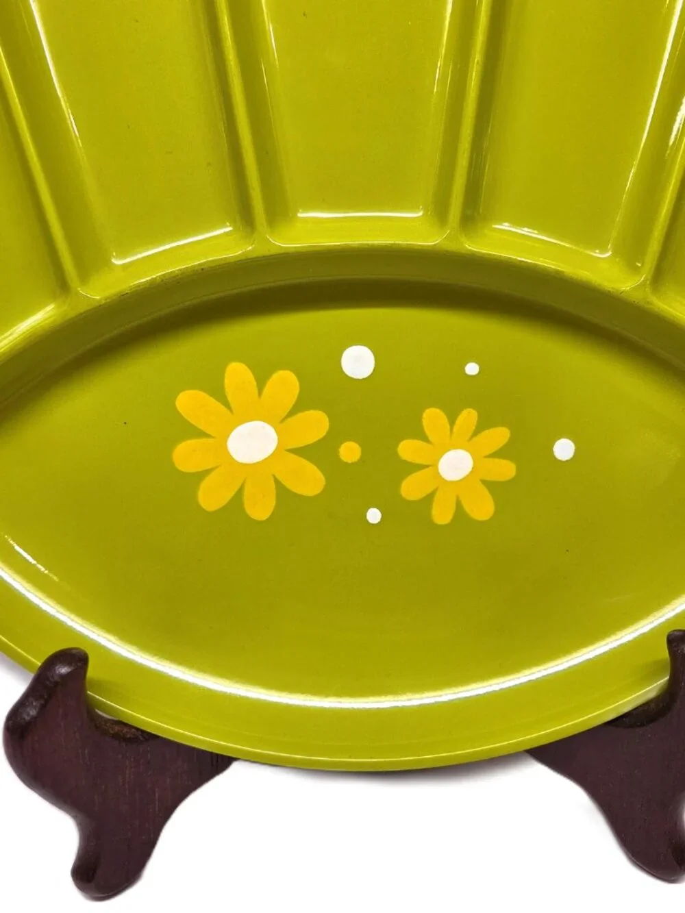 Vintage Takahashi Green Daisy Melamine Plate Divided Sushi Fondue 9